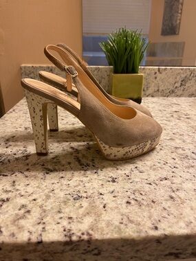 Sacha London Taupe Suede Slingback Platform Heels